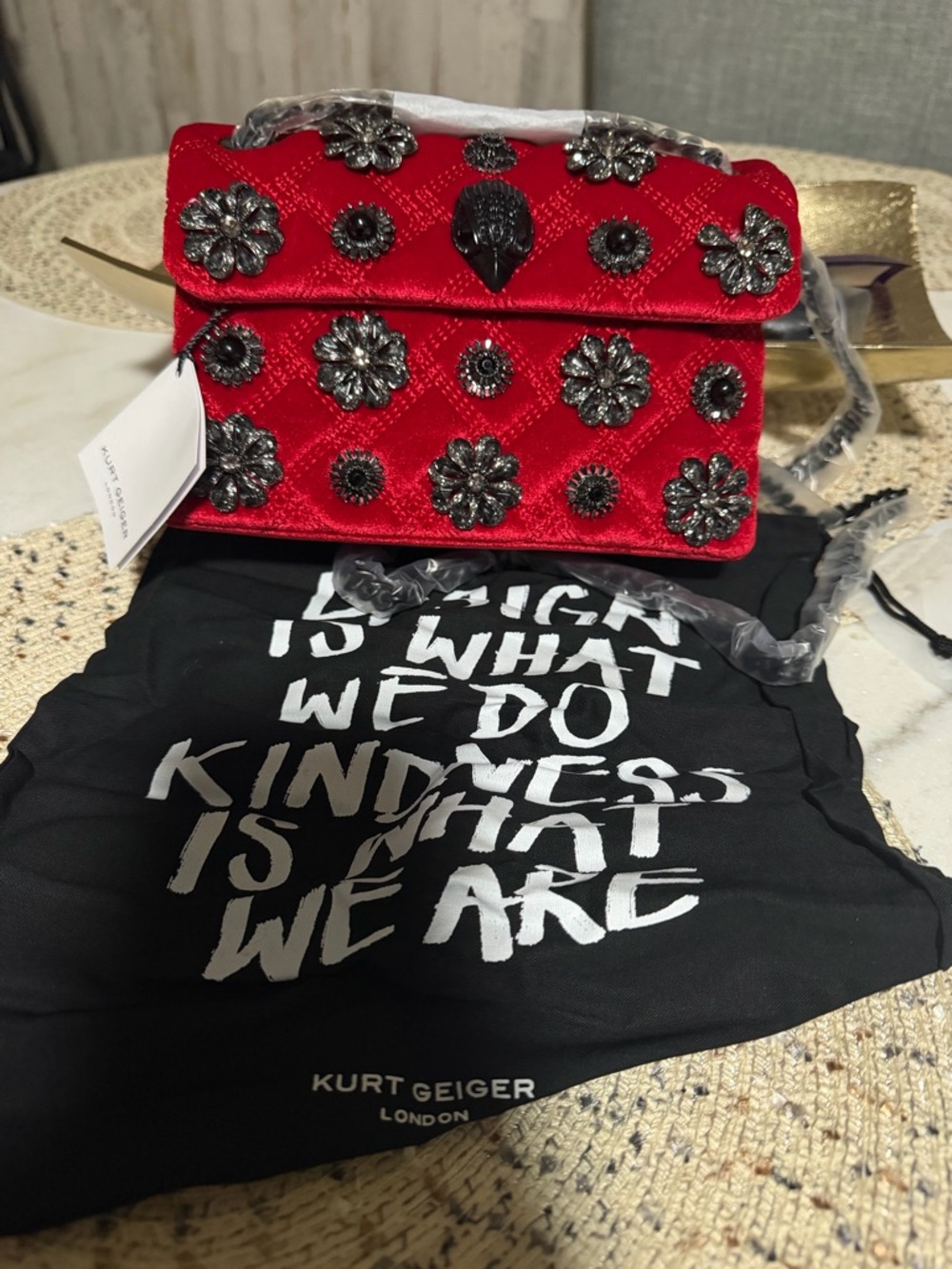 Kurt Geiger London Kensington Mini Velvet Jeweled Crossbody Bag 🚫sold out 🚫 - Picture 4 of 6